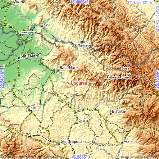 Topographic map of Ungureni