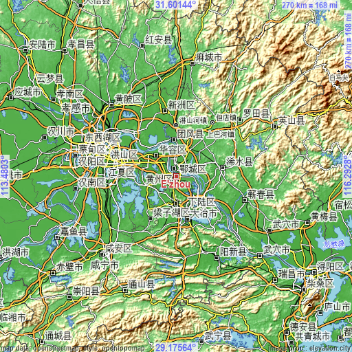 Topographic map of E’zhou