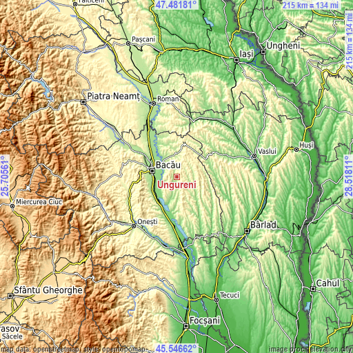 Topographic map of Ungureni