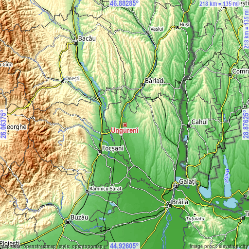 Topographic map of Ungureni