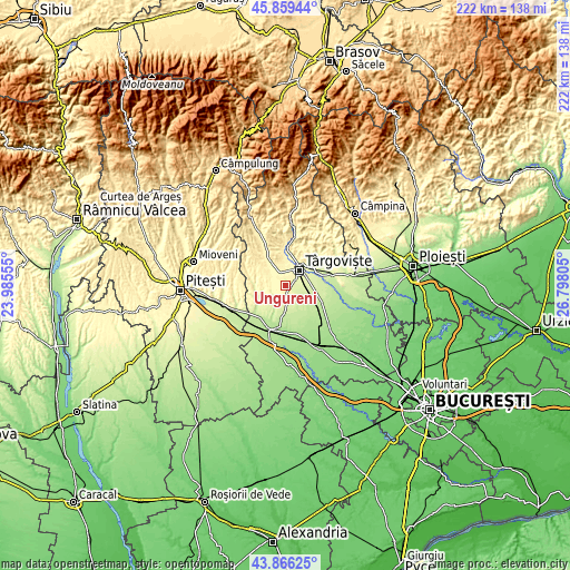 Topographic map of Ungureni