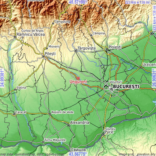 Topographic map of Ungureni