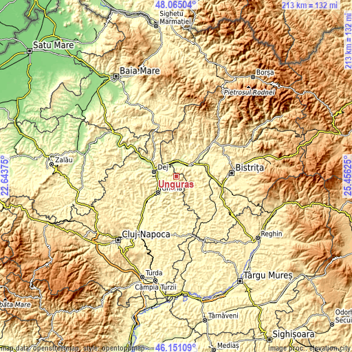 Topographic map of Unguraş