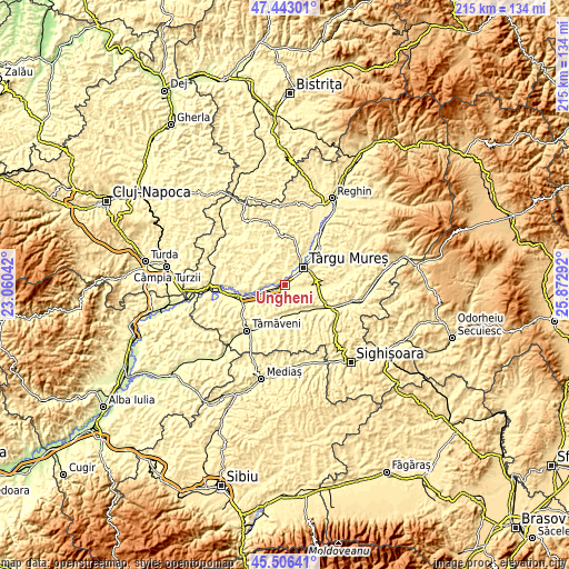 Topographic map of Ungheni