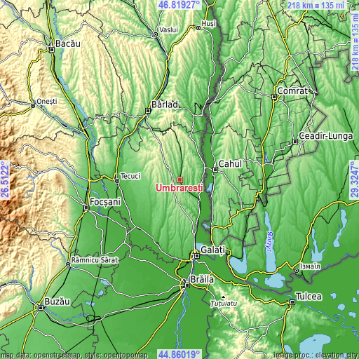 Topographic map of Umbrărești