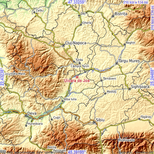 Topographic map of Uioara de Jos