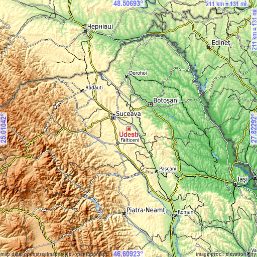 Topographic map of Udeşti