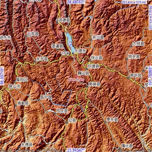 Topographic map of Nanzhao