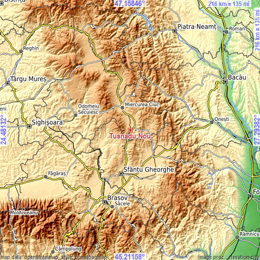 Topographic map of Tușnadu Nou