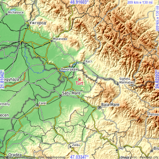 Topographic map of Turţ