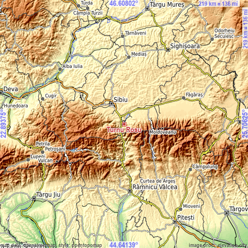 Topographic map of Turnu Roşu