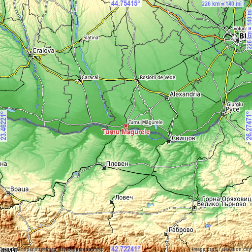 Topographic map of Turnu Măgurele