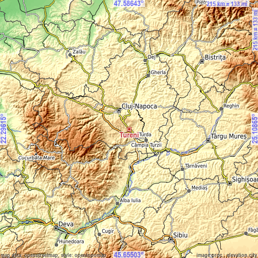 Topographic map of Tureni