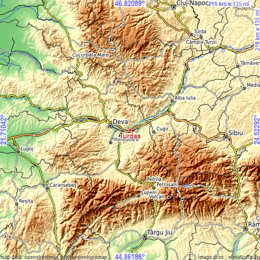 Topographic map of Turdaş