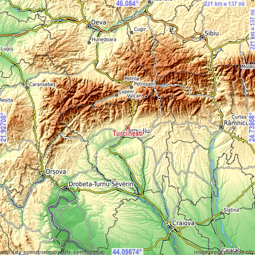 Topographic map of Turcineşti