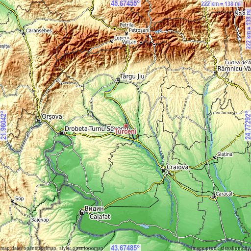 Topographic map of Turceni