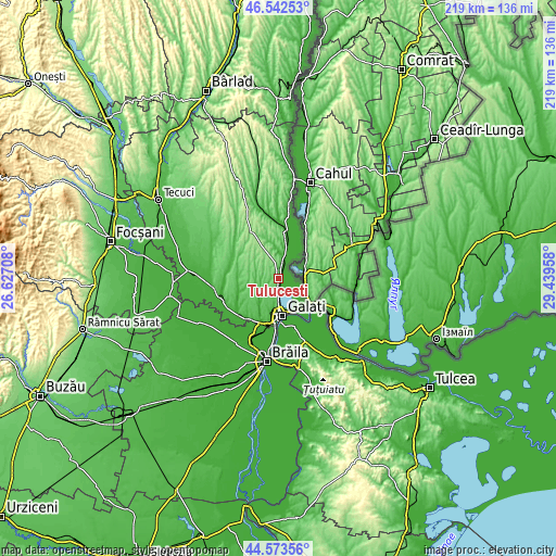 Topographic map of Tuluceşti