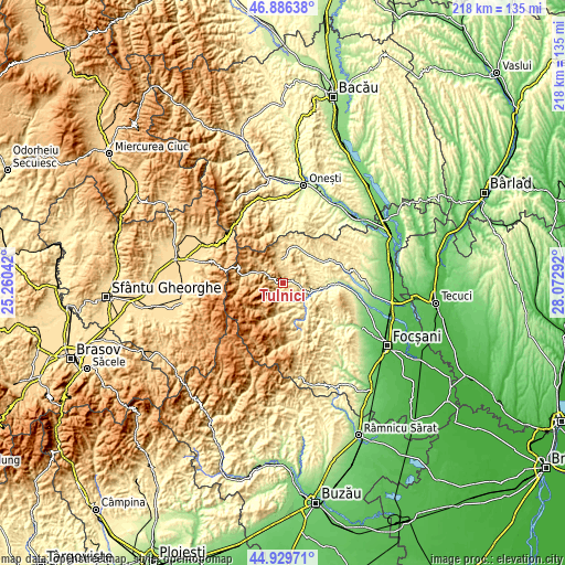 Topographic map of Tulnici