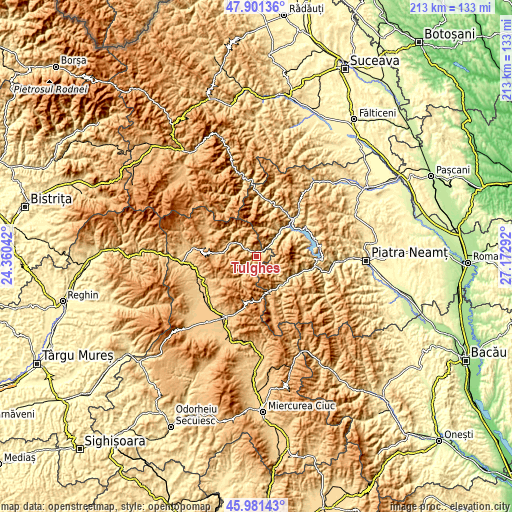 Topographic map of Tulgheş