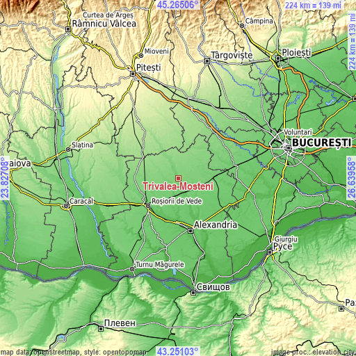 Topographic map of Trivalea-Moşteni