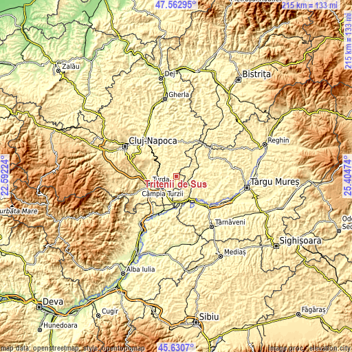 Topographic map of Tritenii de Sus