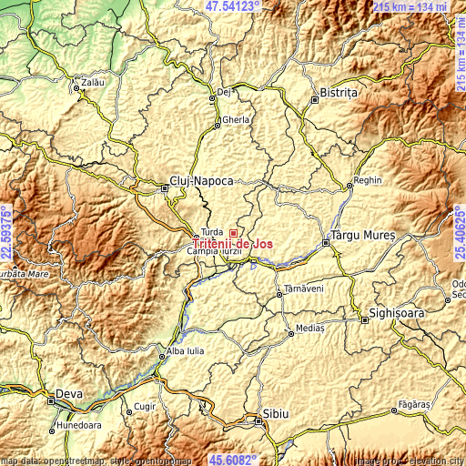 Topographic map of Tritenii de Jos