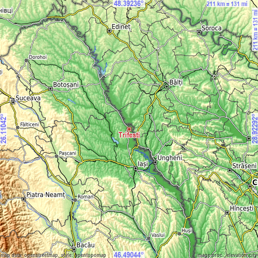 Topographic map of Trifeşti