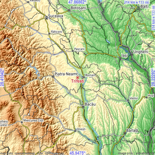 Topographic map of Trifeşti