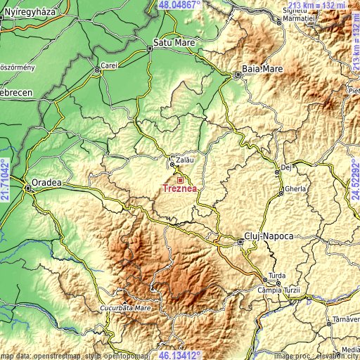 Topographic map of Treznea