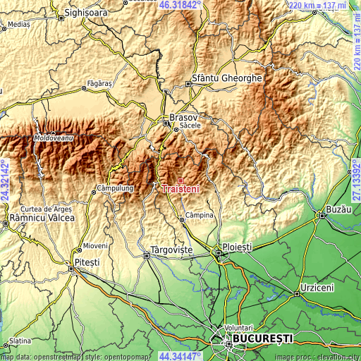 Topographic map of Trăisteni