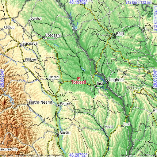 Topographic map of Totoești