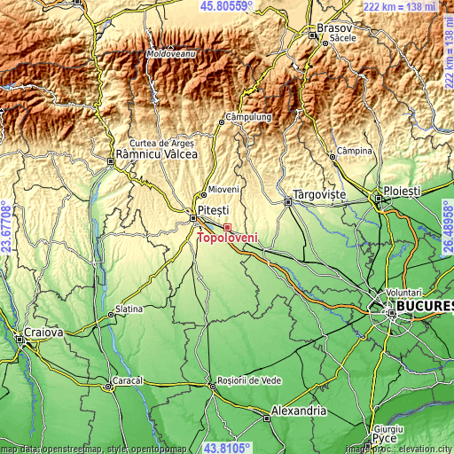 Topographic map of Topoloveni