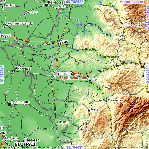 Topographic map of Topolovăţu Mare