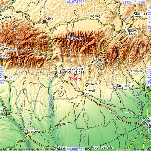 Topographic map of Toplița