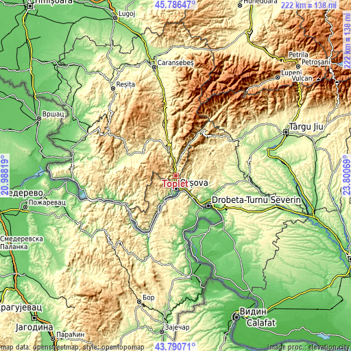 Topographic map of Topleţ