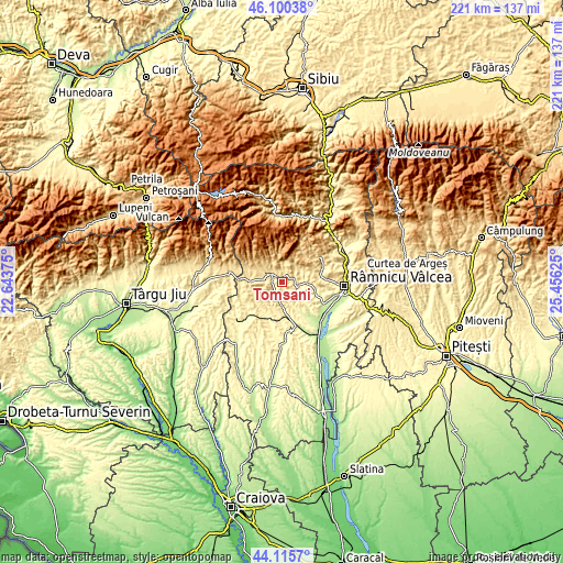 Topographic map of Tomşani