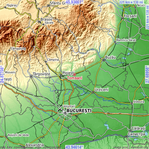 Topographic map of Tomşani