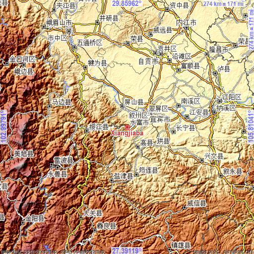 Topographic map of Xiangjiaba