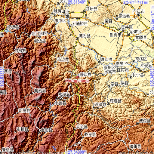 Topographic map of Zhongcheng