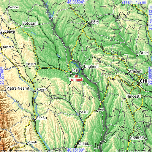 Topographic map of Tomeşti