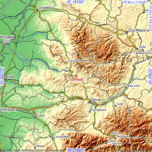 Topographic map of Tomeşti