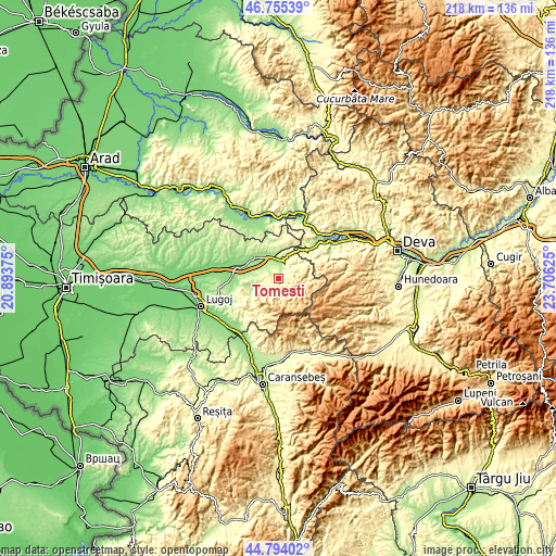 Topographic map of Tomeşti