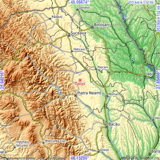 Topographic map of Țolici