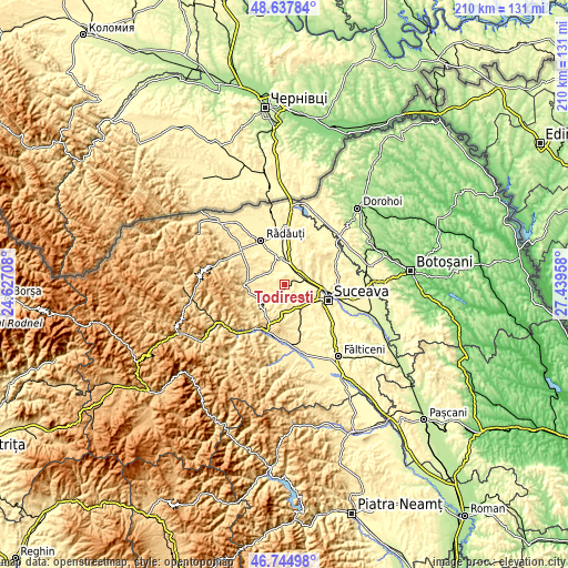 Topographic map of Todireşti