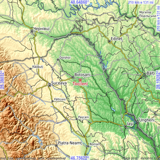 Topographic map of Tocileni