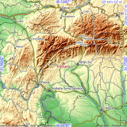 Topographic map of Tismana