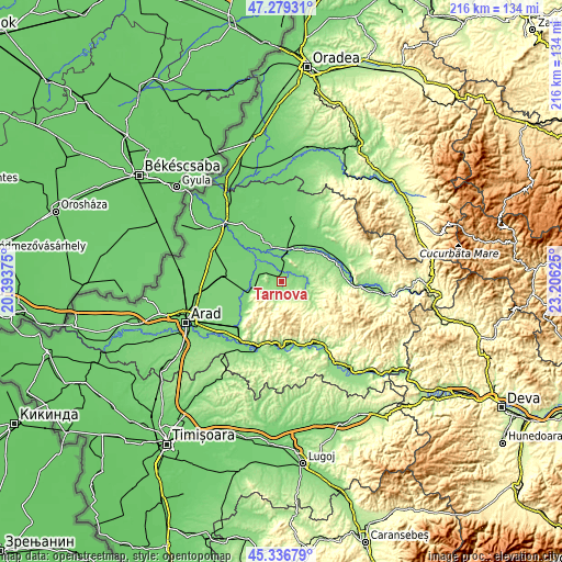 Topographic map of Târnova