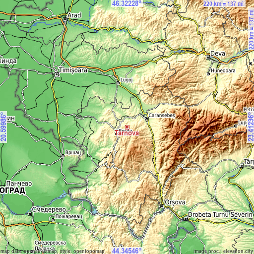 Topographic map of Târnova