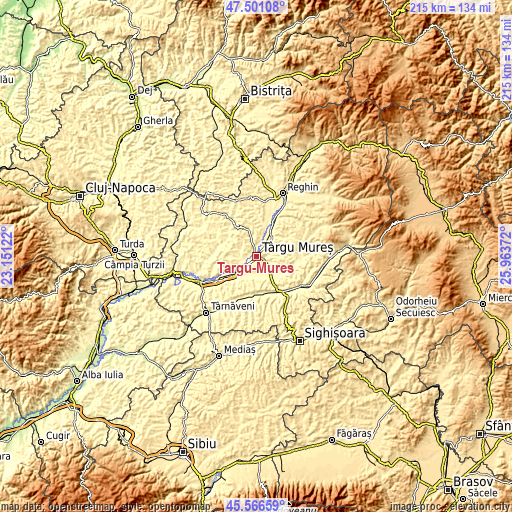 Topographic map of Târgu-Mureş