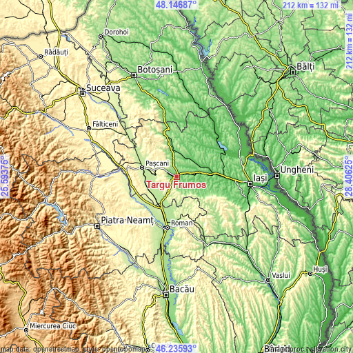 Topographic map of Târgu Frumos